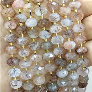 Natural Blackgolden Super7 Rutilated Quartz Beads Faceted Rondelle, approx 6-10mm