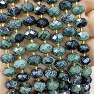 Natural Green Kambaba Jasper Beads Faceted Rondelle, approx 6-10mm