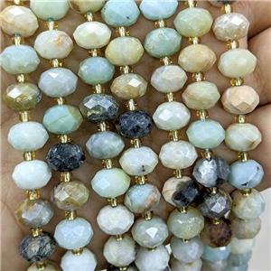 Natural Chinese Amazonite Beads Faceted Rondelle Multicolor, approx 6-10mm