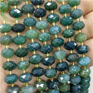 Natural Green Moss Agate Beads Faceted Rondelle, approx 6-10mm