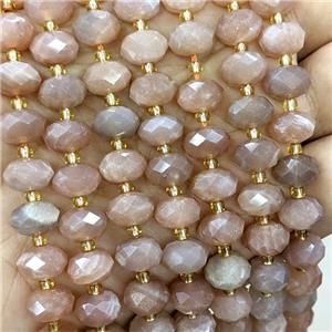 Natural Peach Sunstone Beads Faceted Rondelle, approx 6-10mm