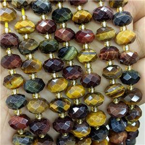 Tiger Eye Stoen Beads Faceted Rondelle Multicolor, approx 6-10mm