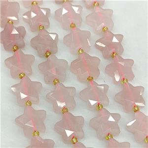 Natural Pink Rose Quartz Star Beads Faceted, approx 14mm