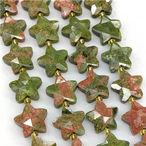 Natural Unakite Star Beads Faceted, approx 14mm