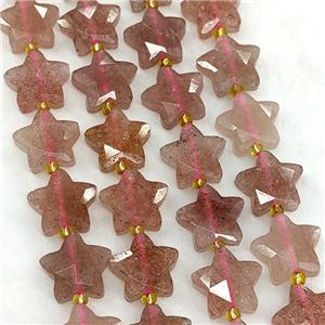 Natural Pink Strawberry Quartz Star Beads Faceted, approx 14mm