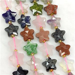 Natural Gemstone Star Beads Faceted Mixed, approx 14mm