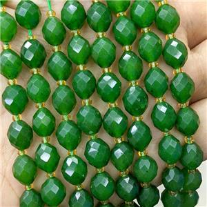 Natural Chinese Nephrite Jade Beads Green Dye Faceted Rice, approx 8-10mm