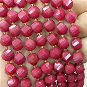 Jade Twist Beads Red Dye, approx 9-10mm