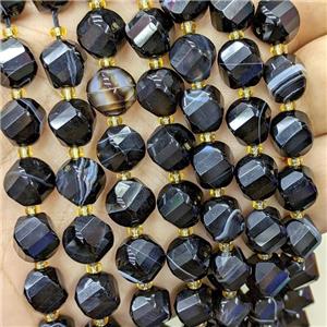 Black Stripe Agate Twist Beads, approx 9-10mm