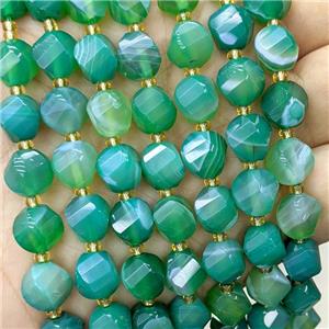 Green Stripe Agate Twist Beads Banded, approx 9-10mm