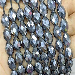 Natural Terahertz Stone Beads Faceted Rice, approx 8x13mm