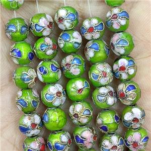 Olive Round Cloisonne Beads Flower, approx 6mm, 65pcs per st