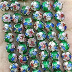 Green Round Cloisonne Beads Flower, approx 8mm, 50pcs per st