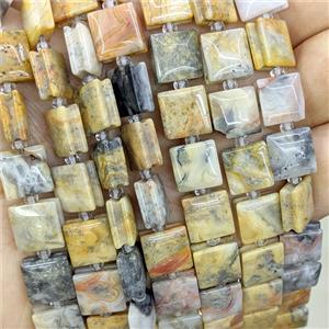 Natural Yellow Crazy Lace Agate Square Beads, approx 10mm