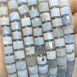 Natural Aquamarine Beads Tube Faceted, approx 8mm