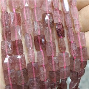 Natural Pink Strawberry Quartz Beads Faceted Rectangle, approx 8-10mm