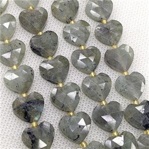 Natural Labradorite Heart Beads Faceted, approx 14mm