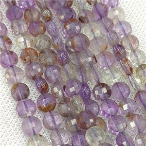 Natural Purple Phantom Quartz Beads Faceted Coin, approx 6mm
