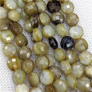 Natural Chinese Huaxiu Jade Beads Faceted Coin, approx 8mm