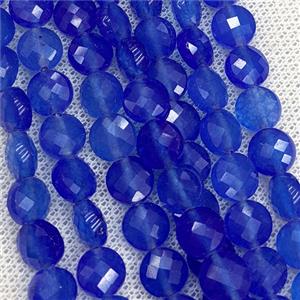 Blue Jade Button Beads Dye Faceted Coin, approx 8mm
