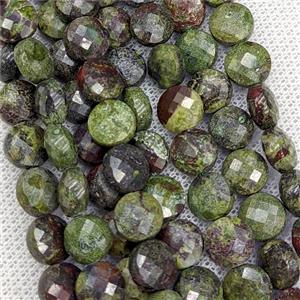 Natural Dragon Bloodstone Beads Green Faceted Coin, approx 8mm