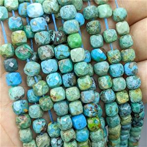 Natural Chinese Hubei Turquoise Beads Blue Green Faceted Cube, approx 7-8mm