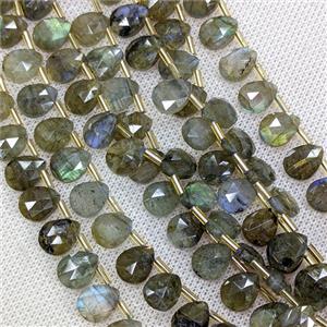 Natural Labradorite Beads Faceted Teardrop Topdrilled, approx 8-10mm, 37pcs per st
