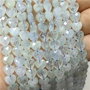 Natural Blue Aquamarine Heart Beads Faceted, approx 8mm