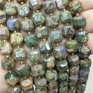 Natural Rhyolite Beads Faceted Cube Green, approx 10-12mm