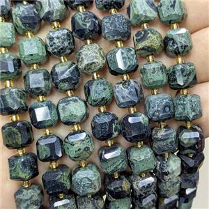 Natural Green Kambaba Jasper Beads Faceted Cube, approx 10-12mm