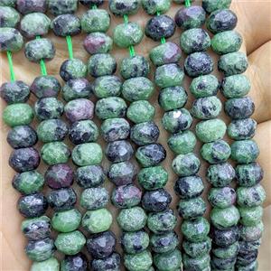 Natural Ruby In Zoisite Beads Faceted Rondelle Green Electroplated, approx 5x8mm