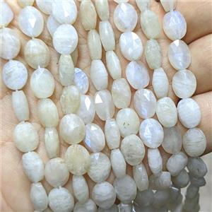 Natural White Moonstone Oval Beads Faceted Blue Flash, approx 8-10mm