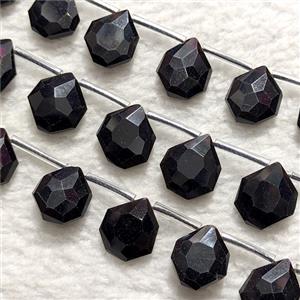 Natural Black Obsidian Teardrop Beads Flat Faceted, approx 12-15mm