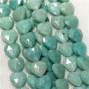 Natural Green Amazonite Heart Beads Faceted, approx 14mm