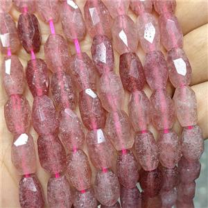 Natural Pink Strawberry Quartz Barrel Beads Faceted, approx 9-14mm