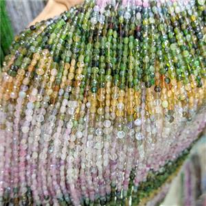 Natural Tourmaline Beads Faceted Circle Multicolor, approx 4mm
