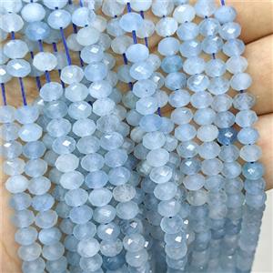 Natural Blue Aquamarine Beads Faceted Rondelle AA-Grade, approx 6mm