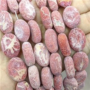 Red Coral Beads Oval, approx 16-22mm
