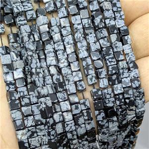 Natural Black Snowflake Jasper Cube Beads, approx 4mm