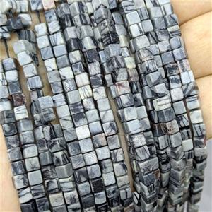 Black Silk Jasper Cube Beads, approx 4mm