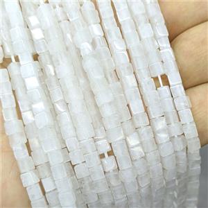 White Jade Cube Beads, approx 4mm