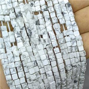 White Howlite Turquoise Cube Beads, approx 4mm