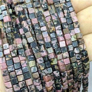 Natural Chinese Rhodonite Cube Beads, approx 4mm