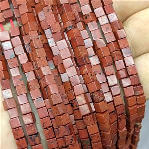 Natural Red Jasper Cube Beads, approx 4mm