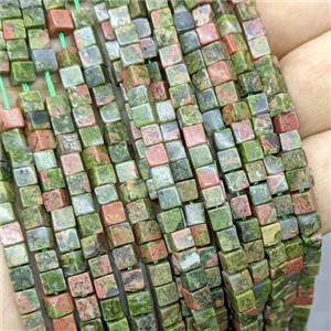 Natural Unakite Cube Beads, approx 4mm