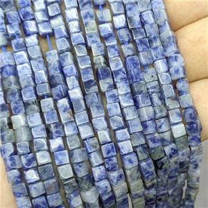 Blue Dalmatian Jasper Cube Beads, approx 4mm