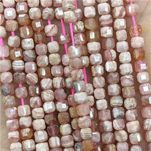 Natural Argentine Rhodochrosite Beads Pink Faceted Cube, approx 3mm