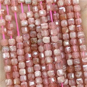Natural Pink Argentine Rhodochrosite Beads AA-Grade Faceted Cube, approx 3mm