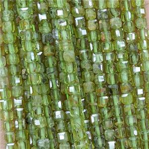 Natural Green Peridot Beads Faceted Cube, approx 3mm