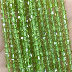 Natural Green Peridot Beads Faceted Cube AA-Grade, approx 3mm